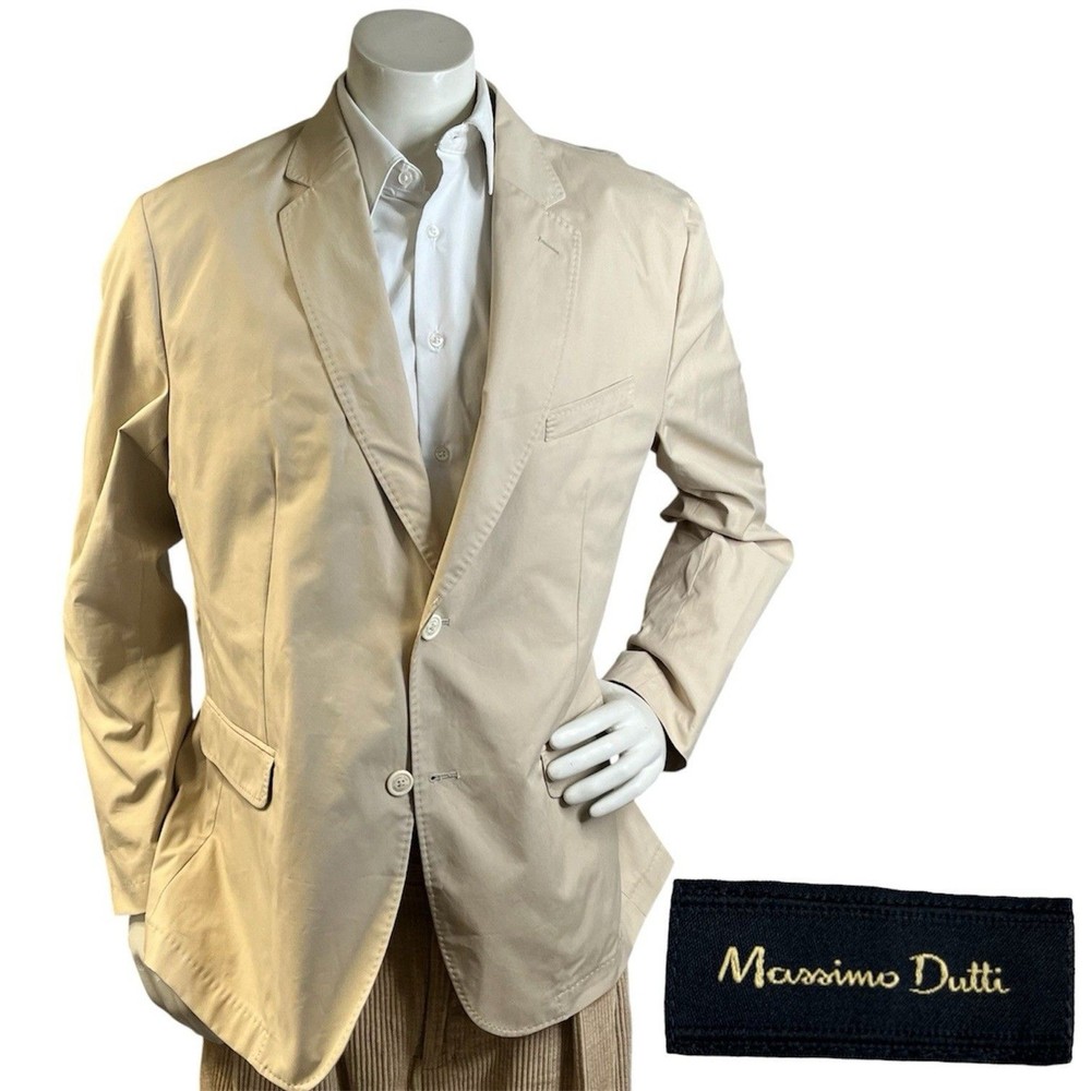 Massimo Dutti Sport Coat Mens 46R Cotton Knit Safari Travel Blazer Jacket