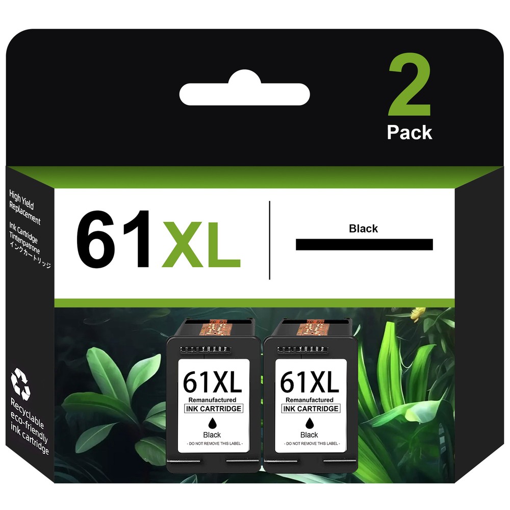 2Pc 61XL Black Ink Cartridge replacement for HP 61 ENVY 4500 4501 5530 5531 5535