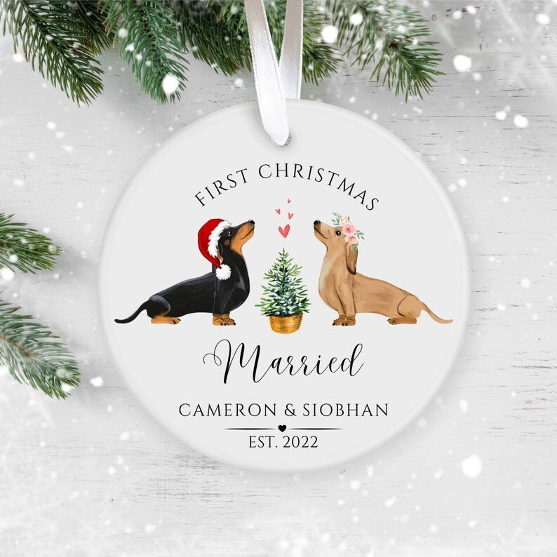 Our First Christmas Married, Personalised Ceramic Decoration, Christmas Ornam...