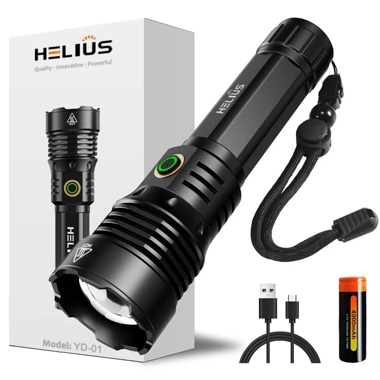 Helius YD-01 Tactical Flashlight 1350 Lumens, 650m Range, Rechargeable Zoomable