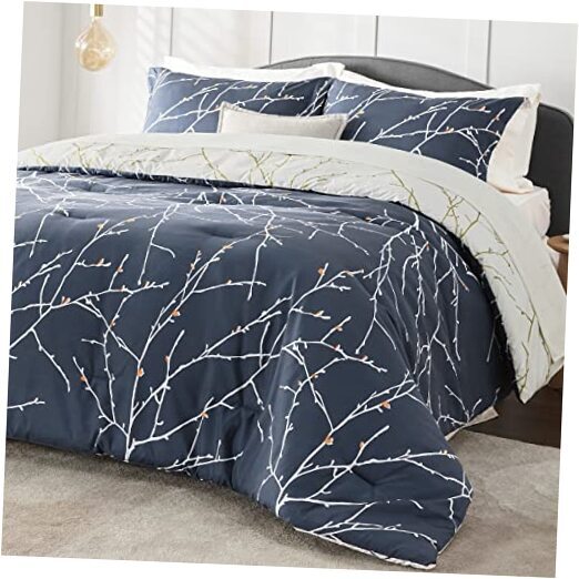 Size Comforter Sets - Bed in a Bag 7 Pieces Reversible Floral King 01 - Navy