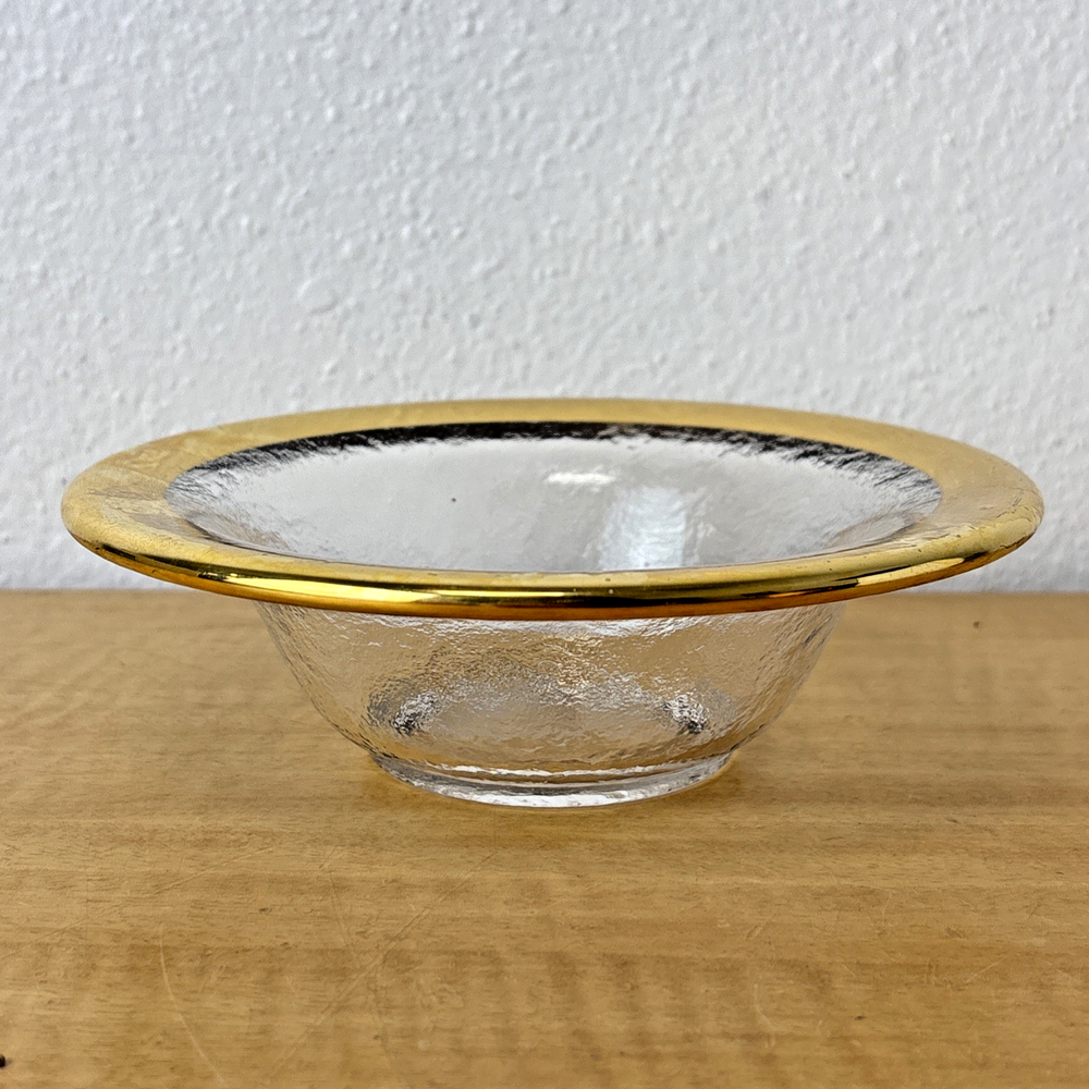 Cive Hand Crafted Studio Art Glass Italy Bowl Textured Glass w/Gold Rim 6.25