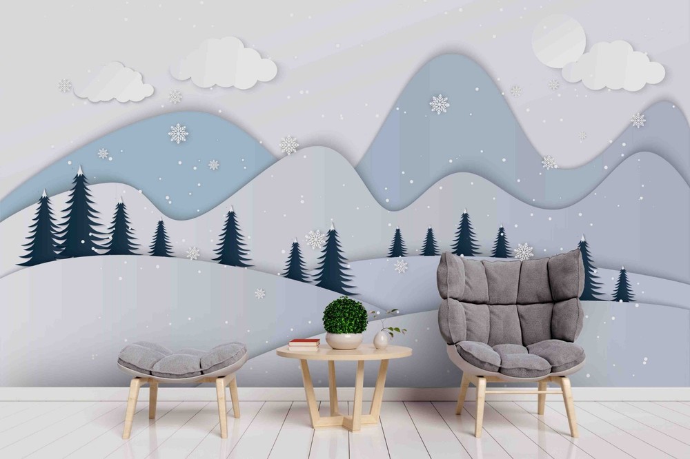 3D Mountain Tree Winter Illustration Wall Murals Wallpaper Murals Wall Sticker