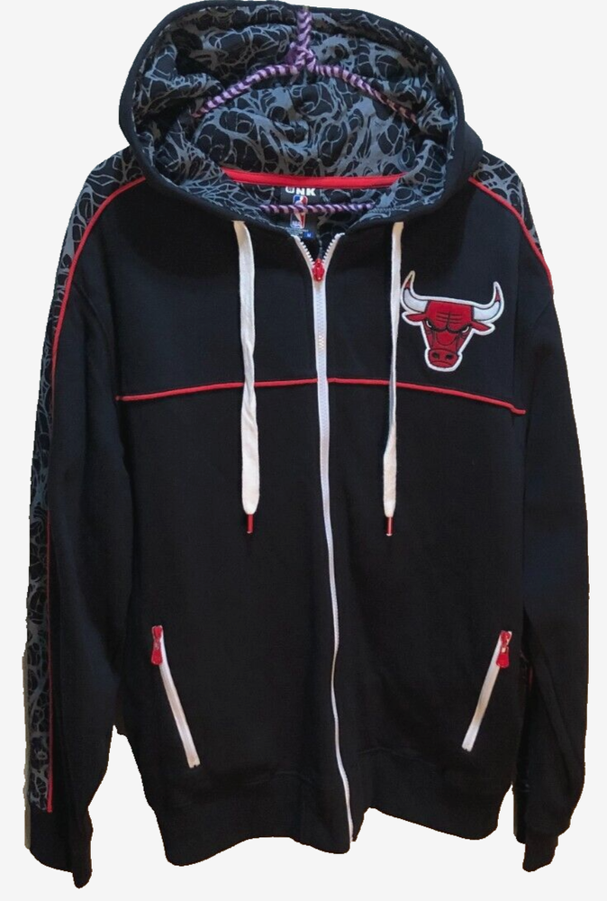 Chicago Bulls NBA Vintage 90s UNK Logo Sewn Sweatshirt Black Full Zip Hoodies M