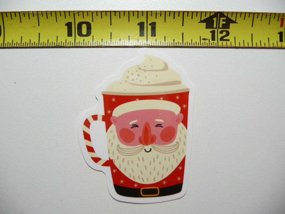 Festive Santa Mug Hot Cocoa Chocolate Sticker Decal for Winter Holidays