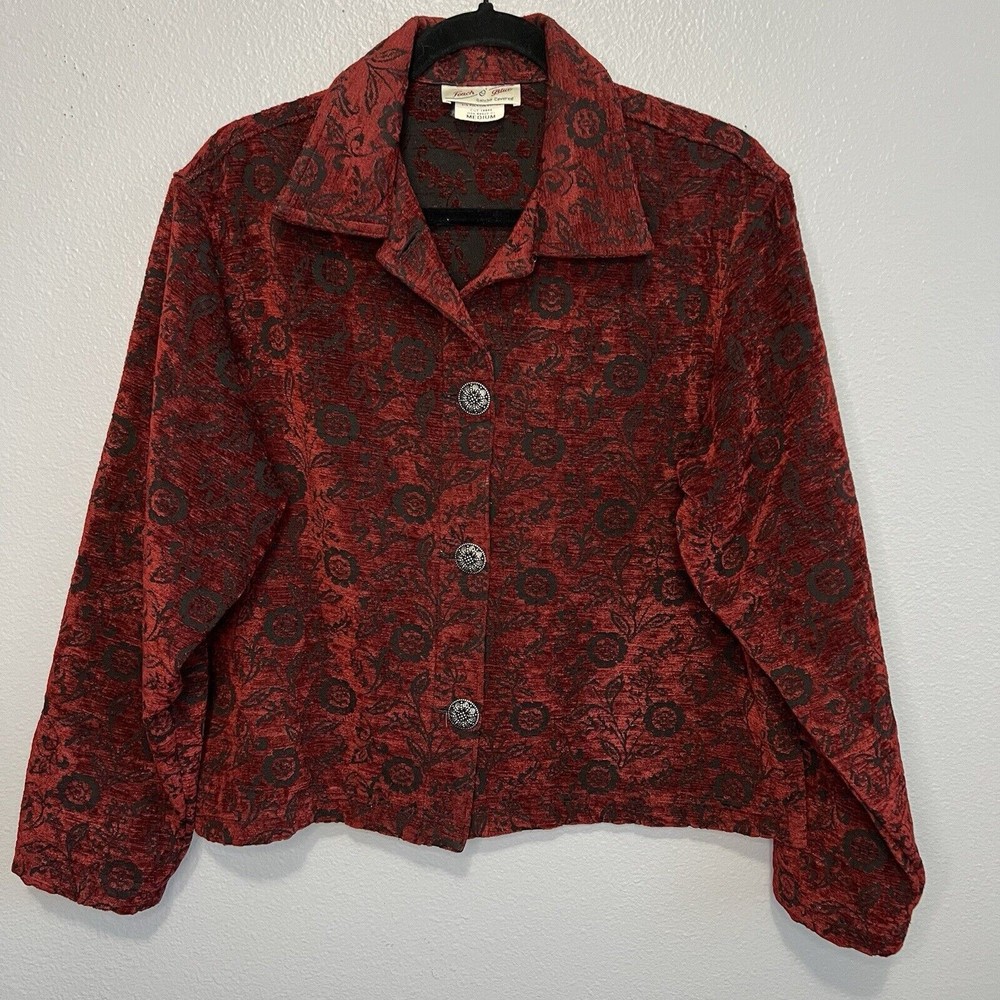 Vtg Touch of Blue Women's Sz M Boxy Tapestry Jacket USA Goth Grandma Steampunk