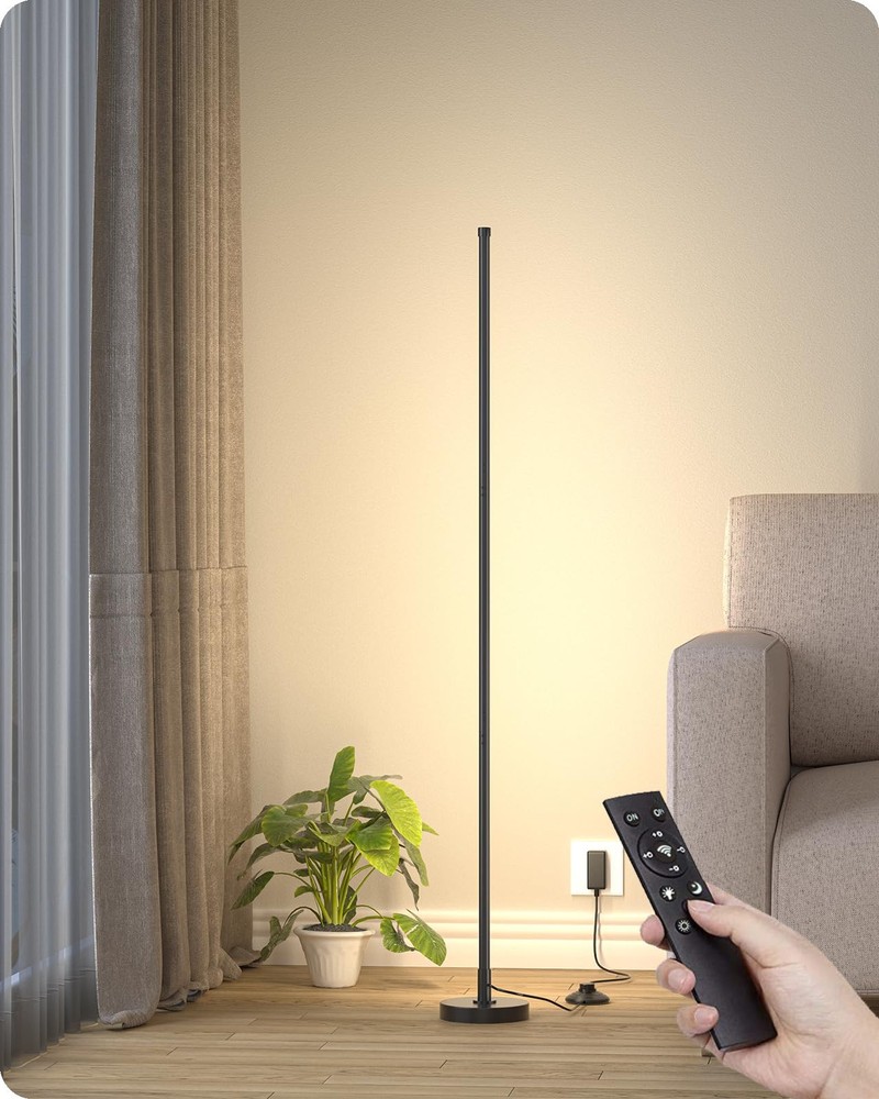 Minimalist LED Corner Floor Lamp with Remote Control and Dimmable Lighting
