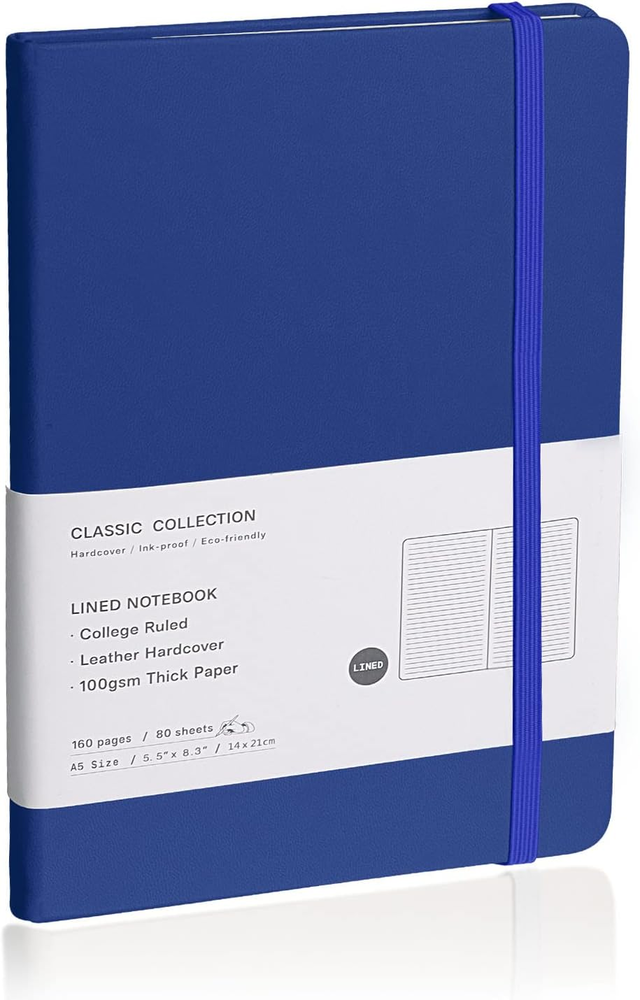 Lined Journal Notebook (Blue) - 160 Pages, Medium 5.7