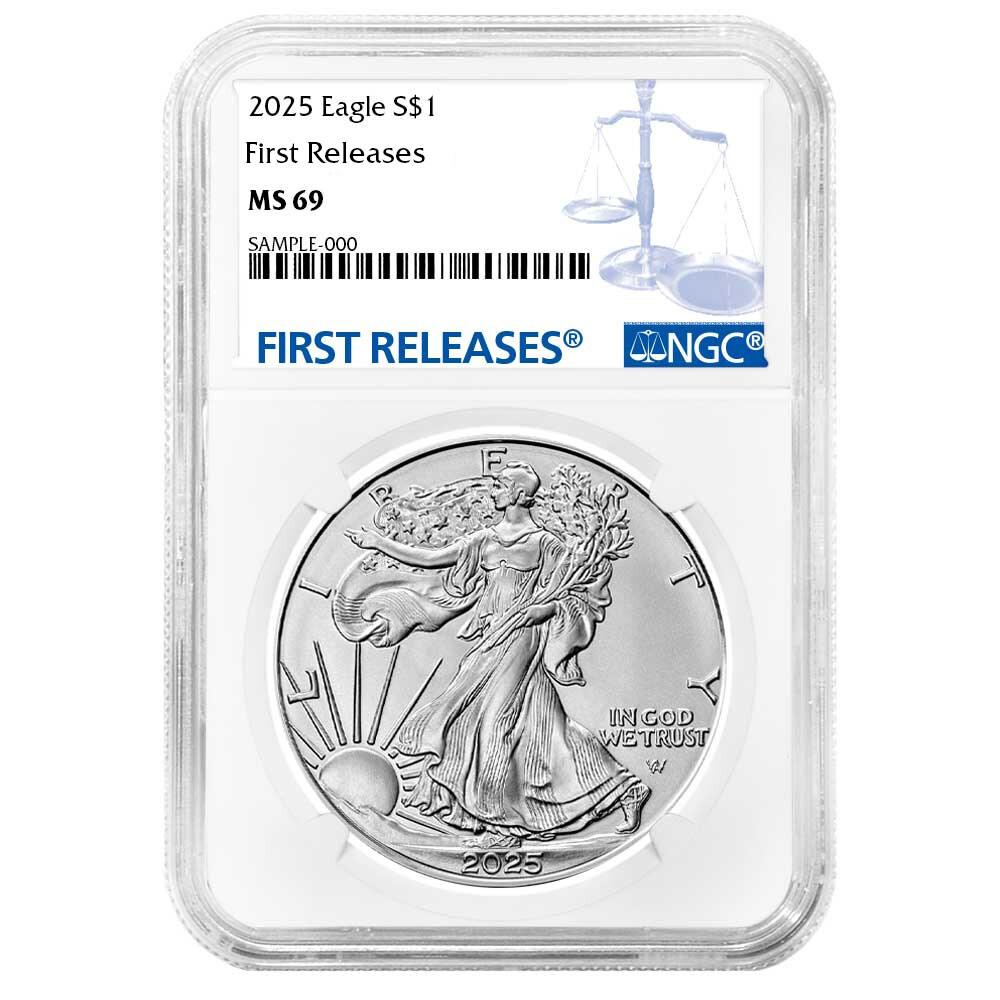 2025 $1 American Silver Eagle NGC MS69 First Release Blue Label