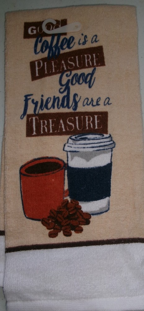 FULL UNCUT MULTICOLOR COFFEE PRINT COTTON KITCHEN TOWEL-image