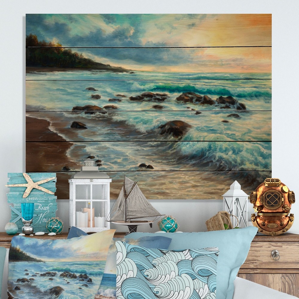 Designart 'Wild Blue Ocean Waves XVII' Nautical & Coastal
