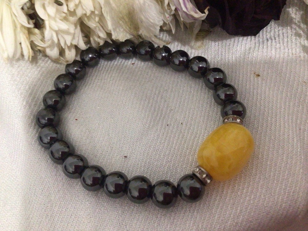 Magnetic Hematite Bracelet with Yellow Stone for Energy Healing