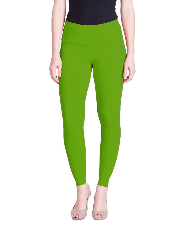 Women Solid Premium Cotton Ankle Length Legging Size L Casual Wear Lime