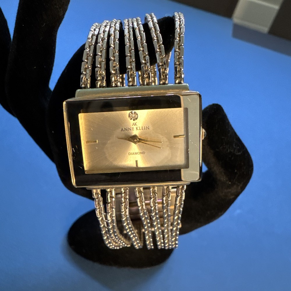 Anne Klein Womens Watch Gold Tone Strands Diamond Accent New Battery + Extender