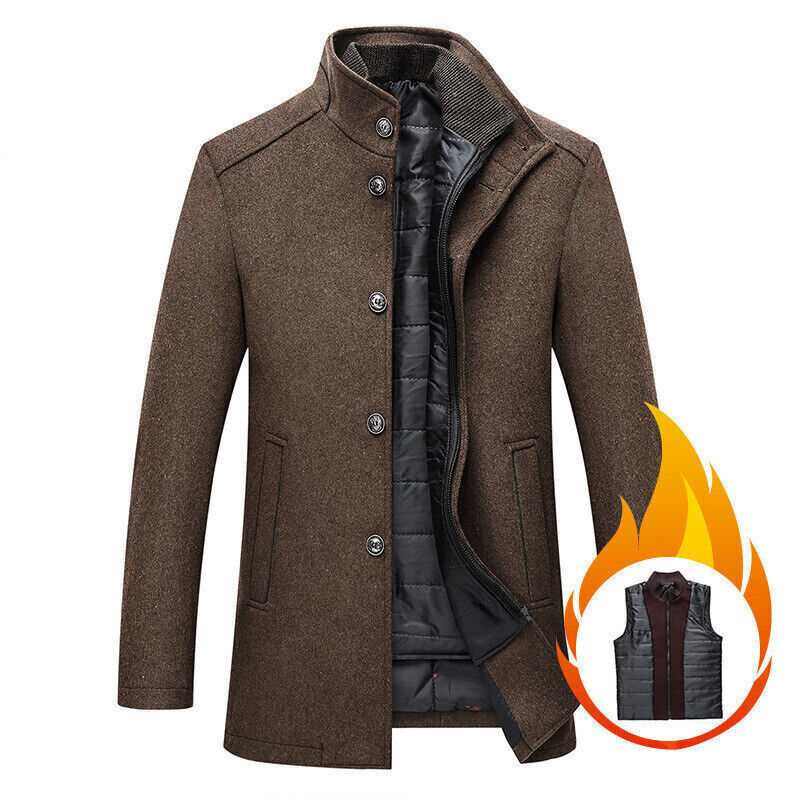 Slim Fit Solid Color Mens Casual Coat Jacket Stand Collar Overcoat  