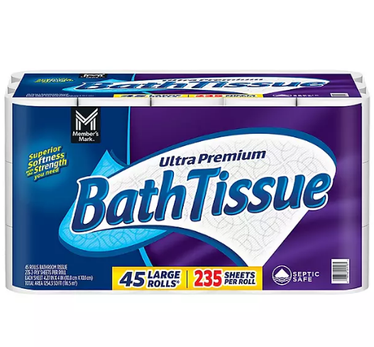 Premium Soft and Strong Bath Tissue, 2-Ply Large Roll Toilet Paper (45 rolls)