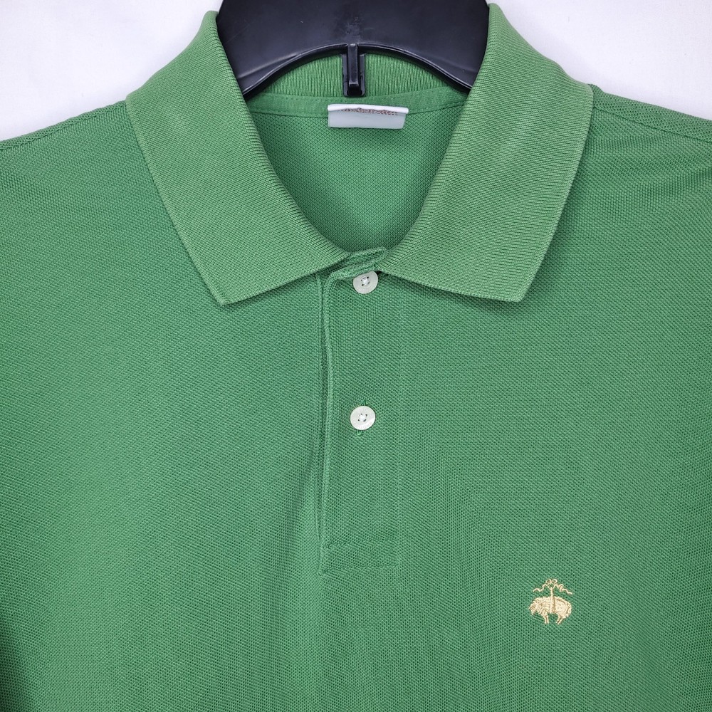 Brooks Brothers Polo Shirt Mens Small Green Gold Sheep Original Fit Cotton