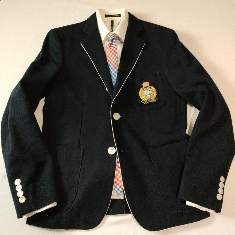 United Bamboo Navy Blazer Piping Jacket Traditional Preppy