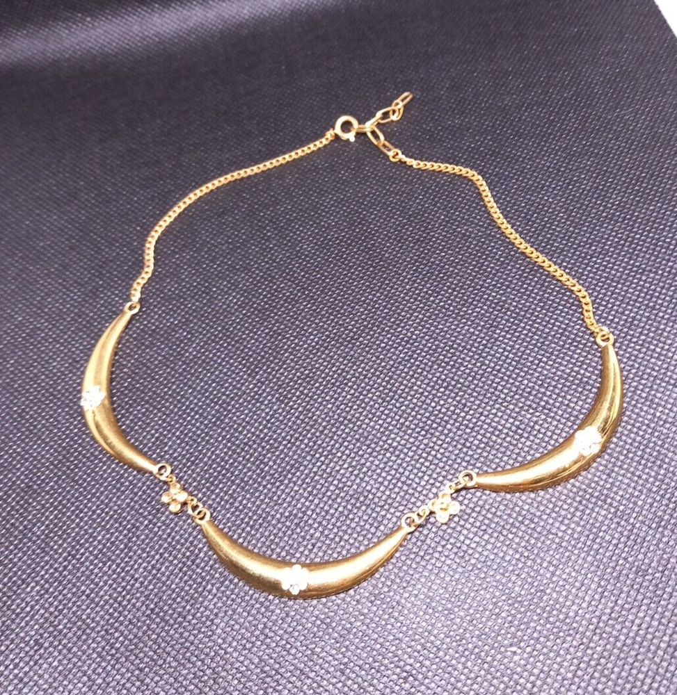 Vintage Crescent Sparkly Necklace Gold Tone Disco 70s 80s Party Choker 15