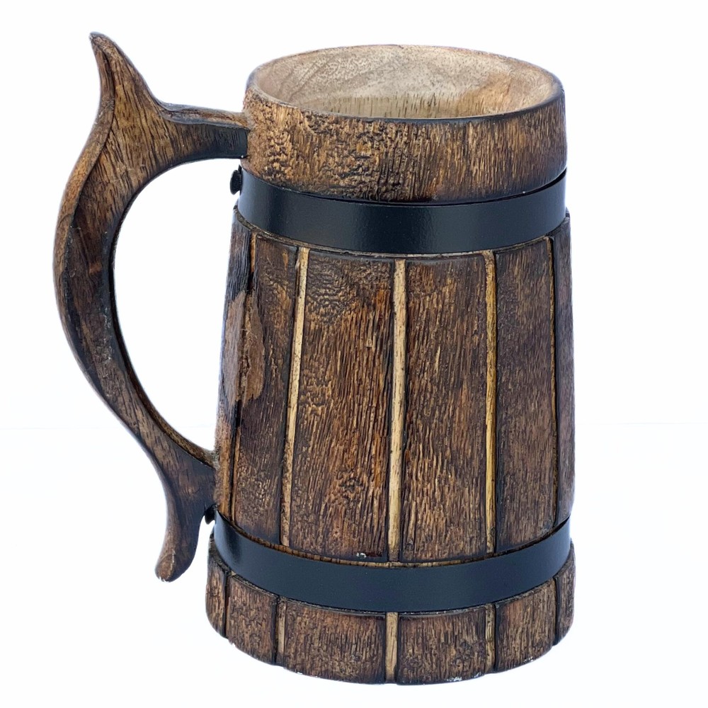 Handmade 500ml Mango Wood Beer Mug Viking Style Barrel Cup with Handle Rustic...