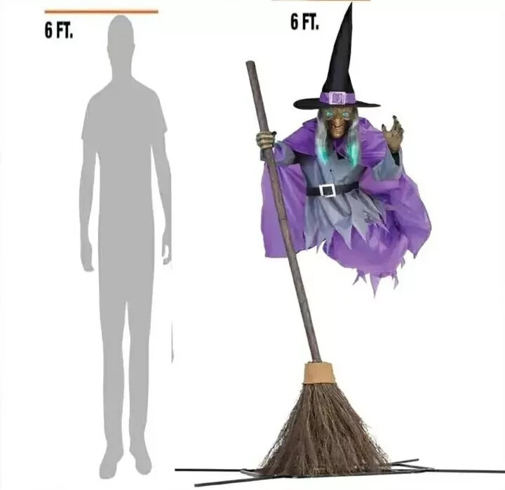 6Ft Halloween Decorations Outdoor Animated Hovering Witch Animatronics Sound