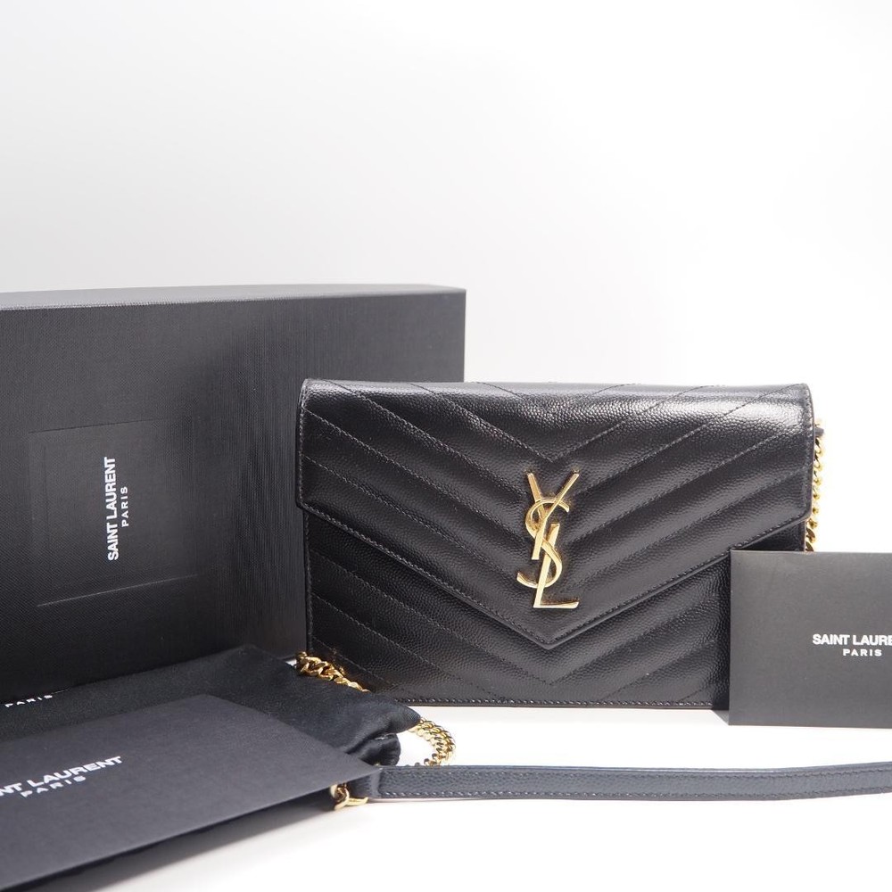 Saint Laurent Black Chain Wallet Shoulder Bag Crossbody