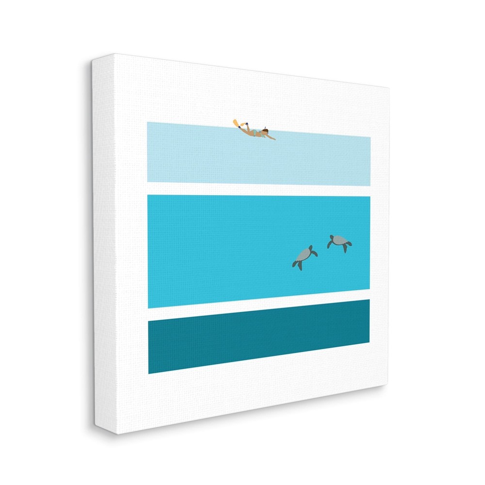 Stupell Sea Turtles Under Scuba Diver Geometric Blue Stripes