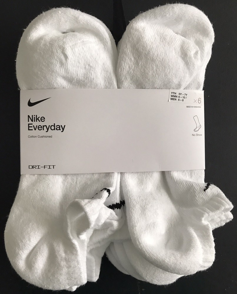 NWT 6 P Nike Everyday No Show Socks 74% Cotton Women's 6-10 Youth 5Y-7Y Men 6-8