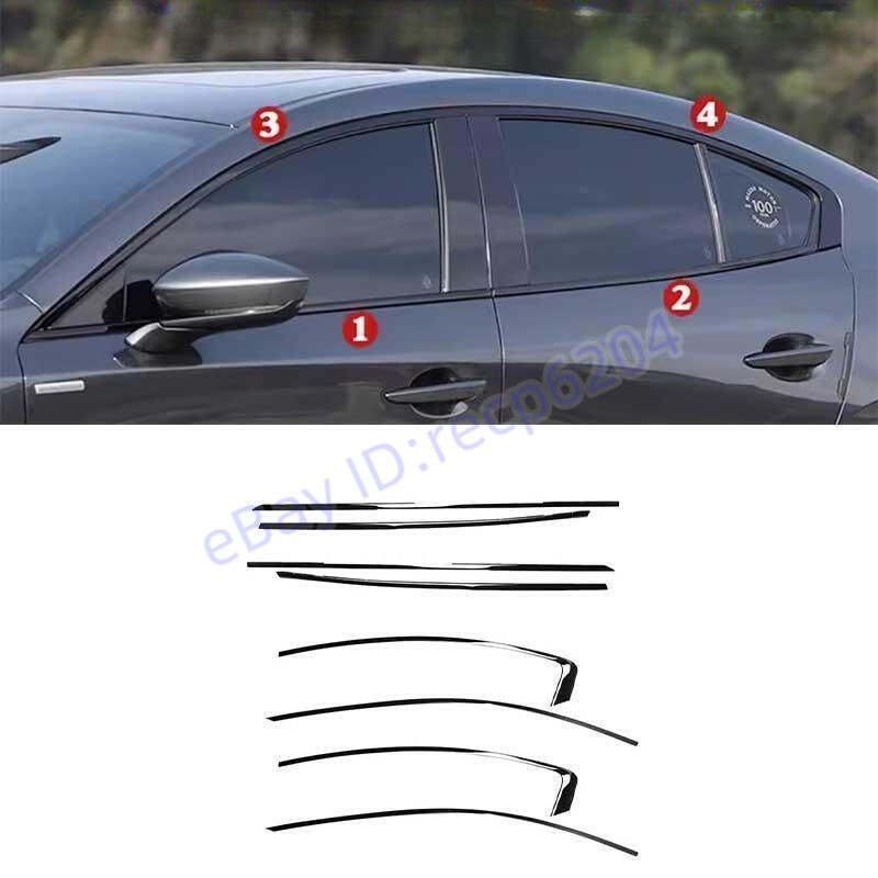 For Mazda 3 Axela 2019-2023 Black Steel Windows Strip Sill Molding Cover Trim 8p