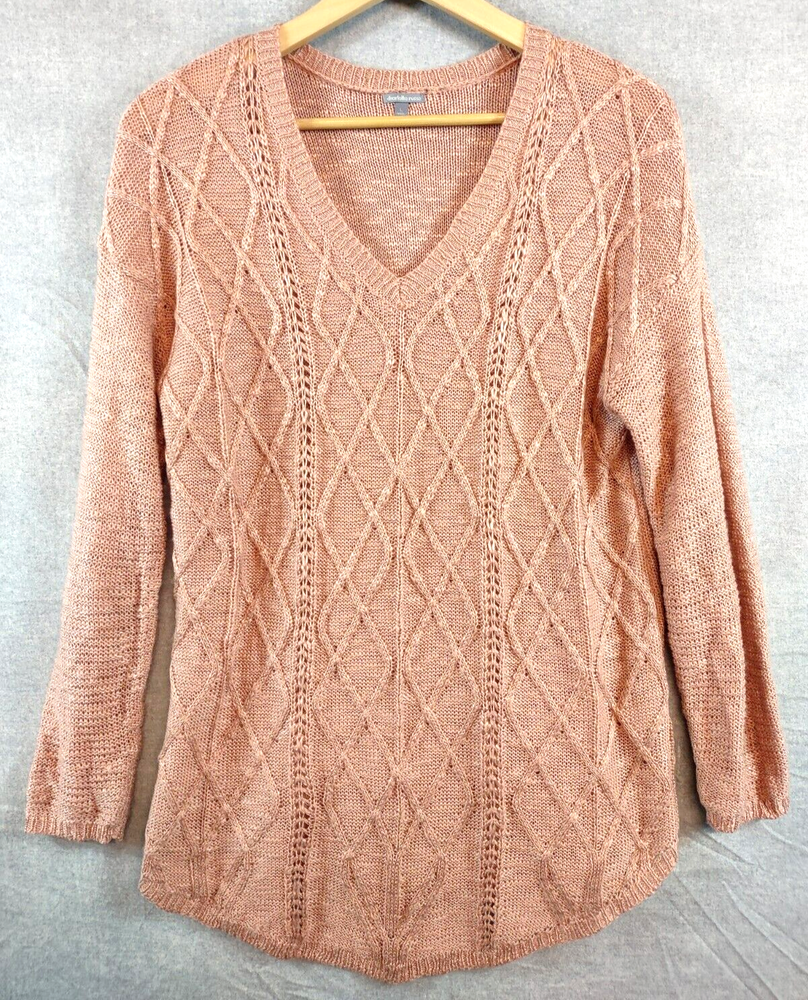 Charlotte Russe Sweater Womens Large Orange Cable Knit V-Neck Stretch Pullover