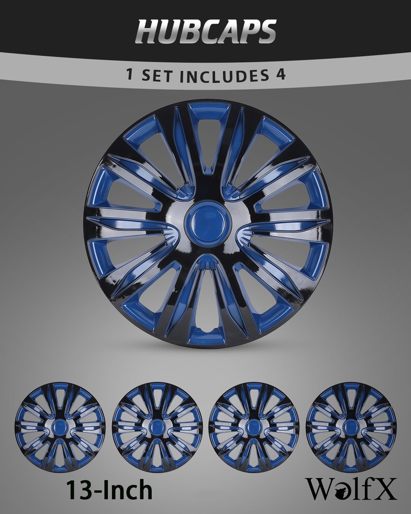 4PCS 13-Inch Snap On Wheel Rim Covers Hubcaps Black&Blue Hub Caps Trim Rings Set