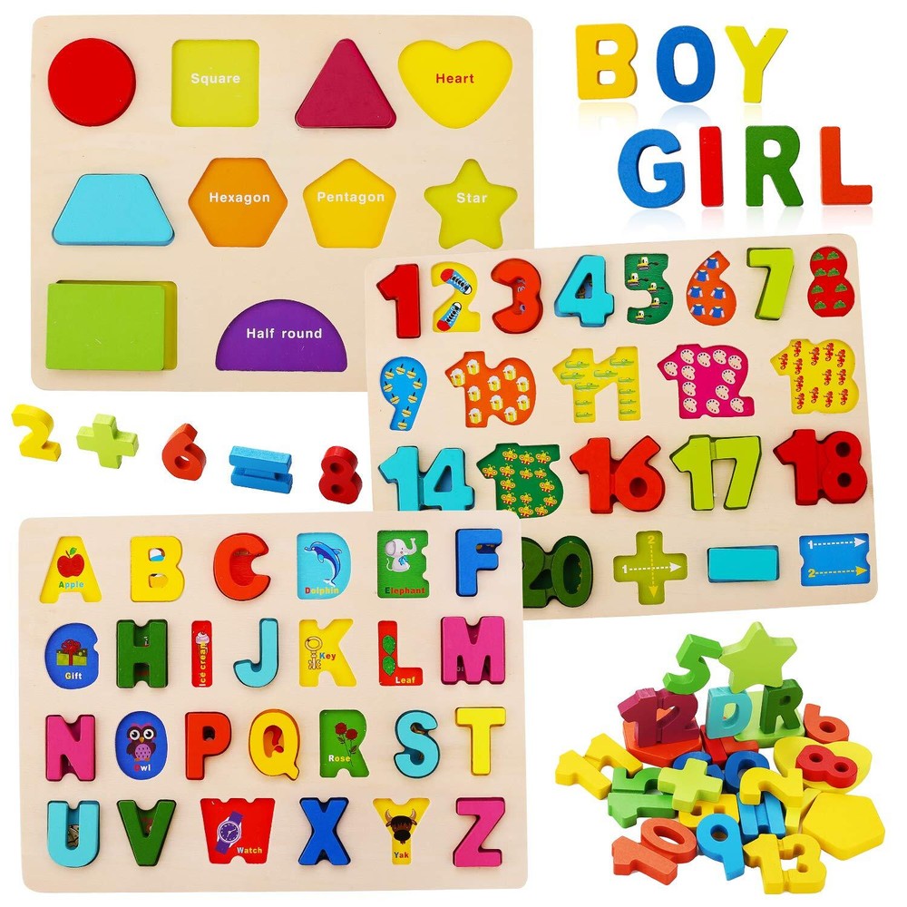 Wooden Puzzles for Toddlers Kesletney Wooden Alphabet Number Shape Learning P...