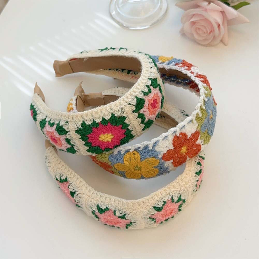 Crochet Floral Headband Hollow Out Flower Knit Hair Hoop DIY Hair Accessory