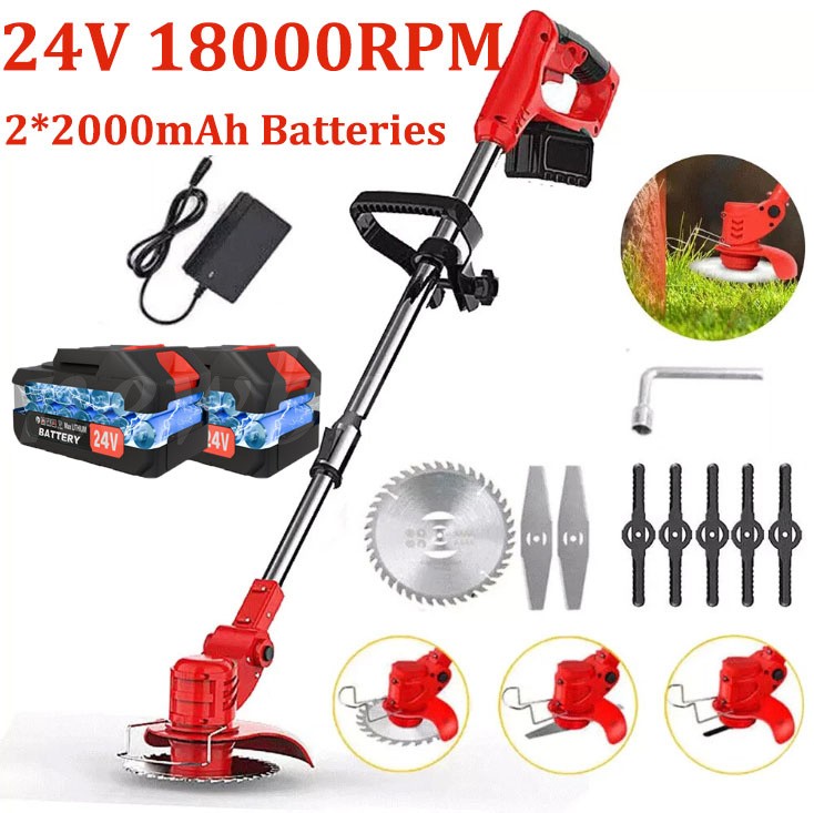24V Cordless Grass Trimmer Lawn Edger Weed Wacker with 2 Batteries