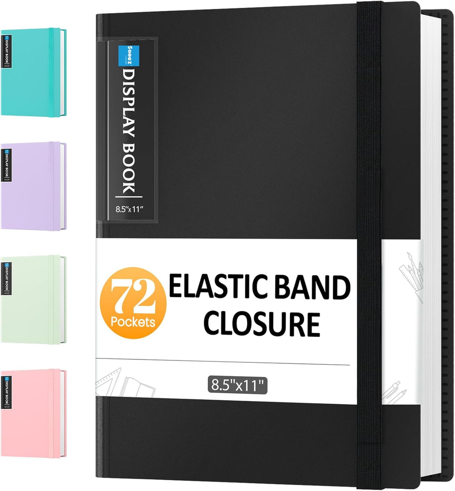 72 Pocket Binder with Plastic Sleeves & Elastic Band, Large Capacity 8.5X11 Pres