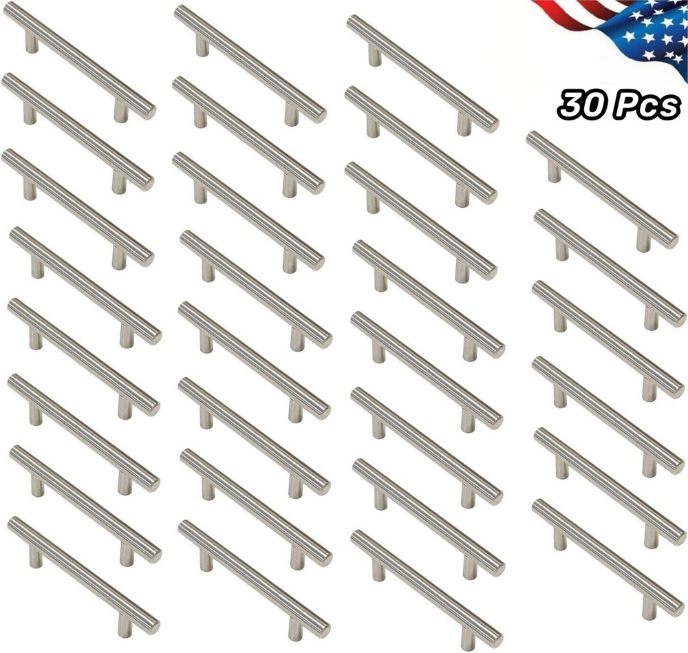 30PCS Brushed Nickel Cabinet Pulls Stainless Steel T-Bar Handles for Kitchen Drawers