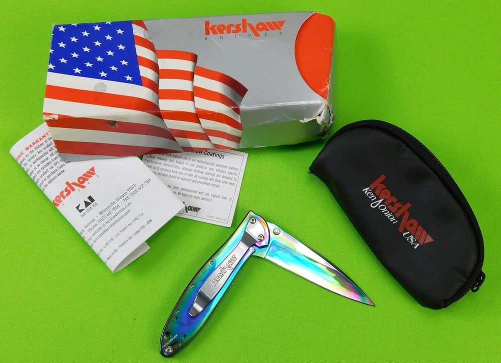 Kershaw Ken Onion Rainbow Folding Pocket Knife with Pouch and Box