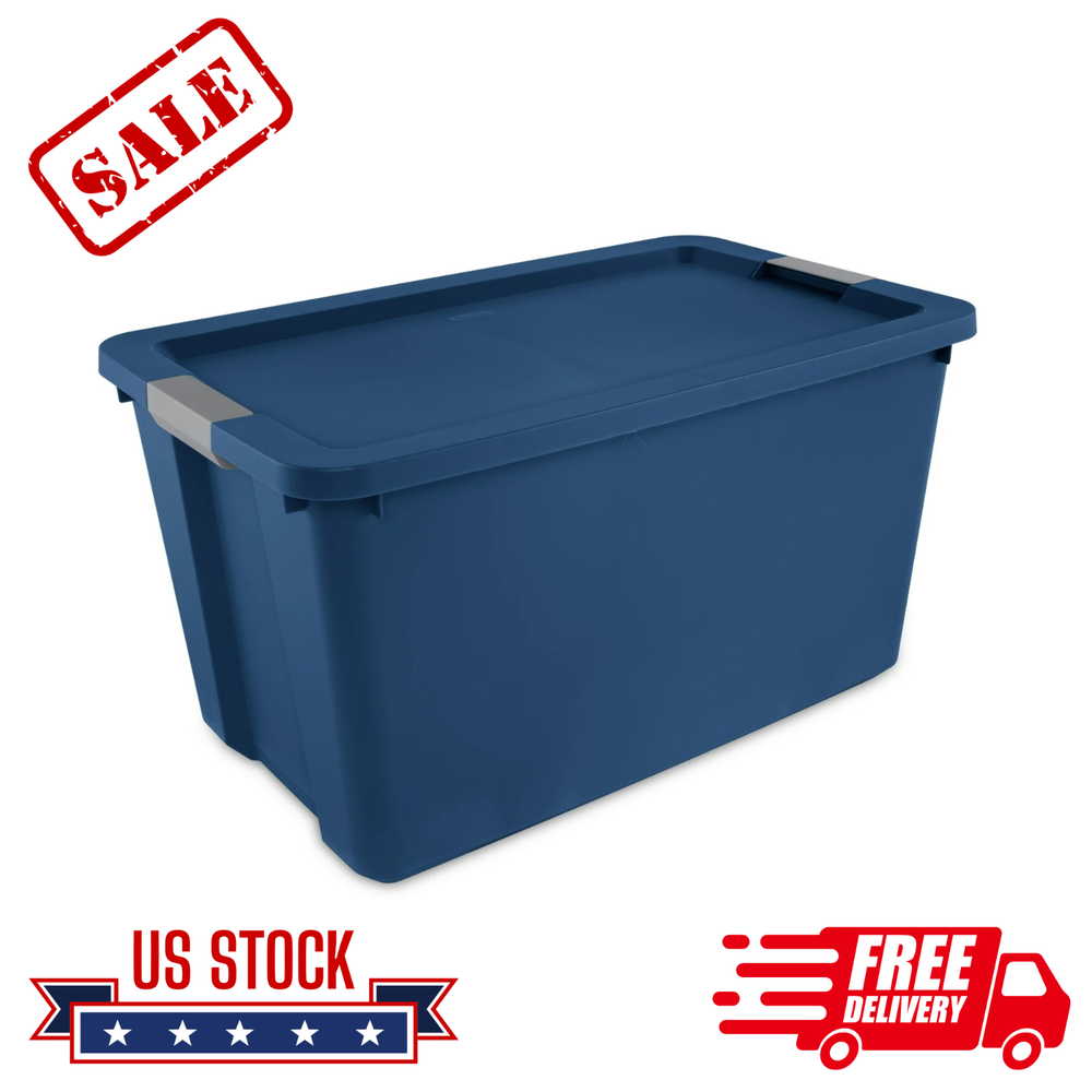 Extra Large 34-Gallon Blue Plastic Storage Bin with Secure Latch Lid