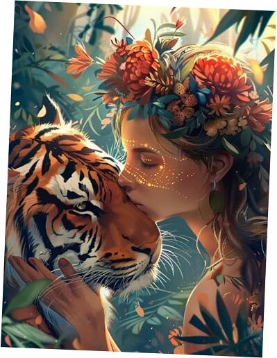 5D Woman Diamond Painting Kits - DIY Diamond Art Kits for Adults Tiger, Full