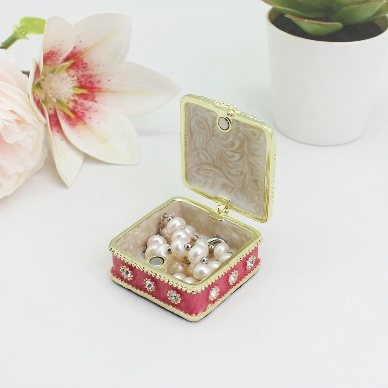 SHINNYGIFTS Enamelled Flower Jewelry Box Hand Painted Hinged Trinket Box Vintage