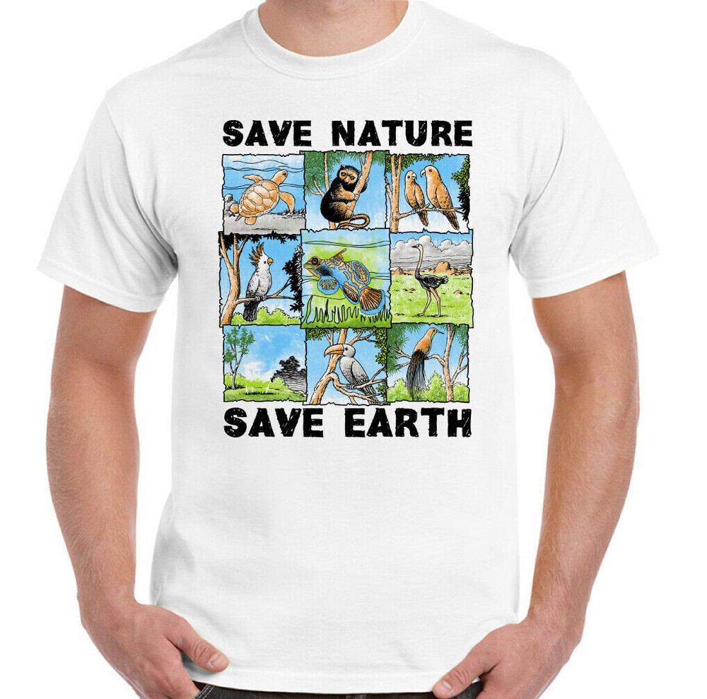 Environmental T-Shirt Pollution Save Nature save Earth Mens Funny Animal Top