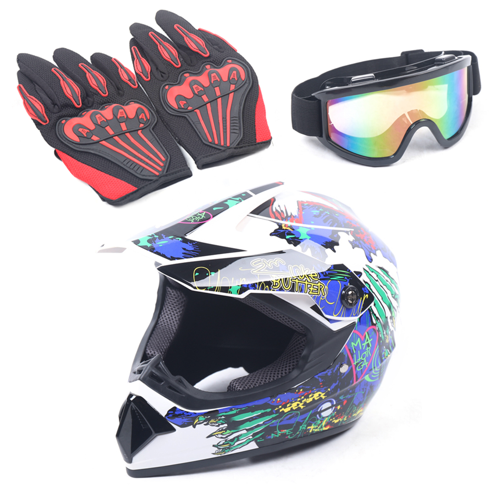 DOT Certified Adult Dirt Bike Helmet with Gloves and Goggles for Motocross MX ATV Riding