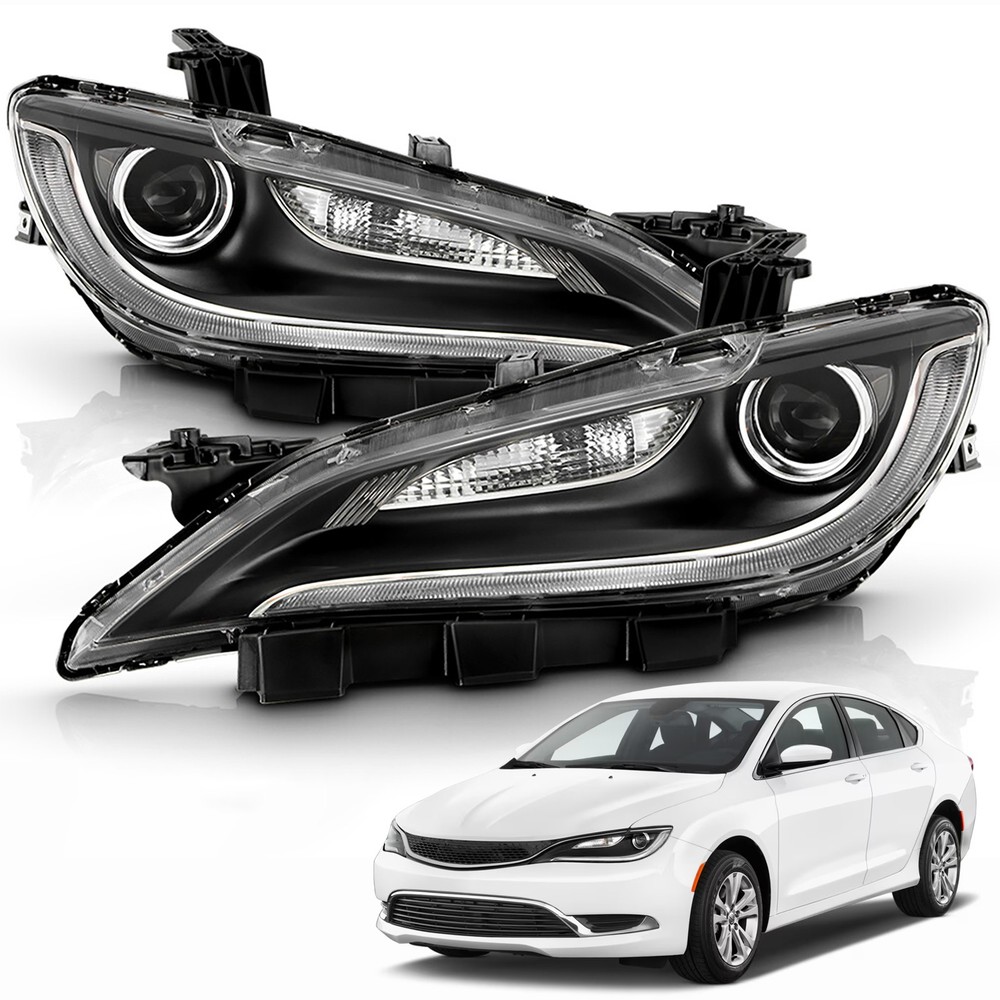 For 2015-2017 Chrysler 200 Halogen Headlights W/ Bulb/ LED DRL Left + Right Pair