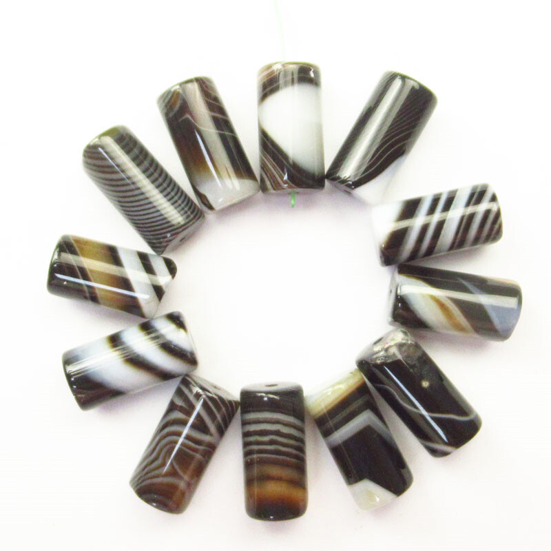 12PCS Black White Onyx Agate Column Pendant Bead 16x8mm Jewelry Making Supplies D95950