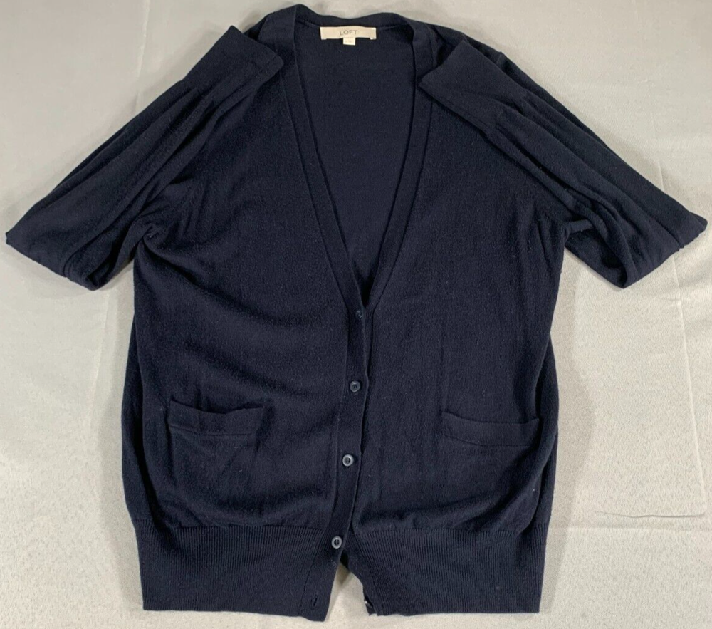 LOFT Women’s XL Navy Blue V-Neck Short Sleeve Cardigan Sweater 5241