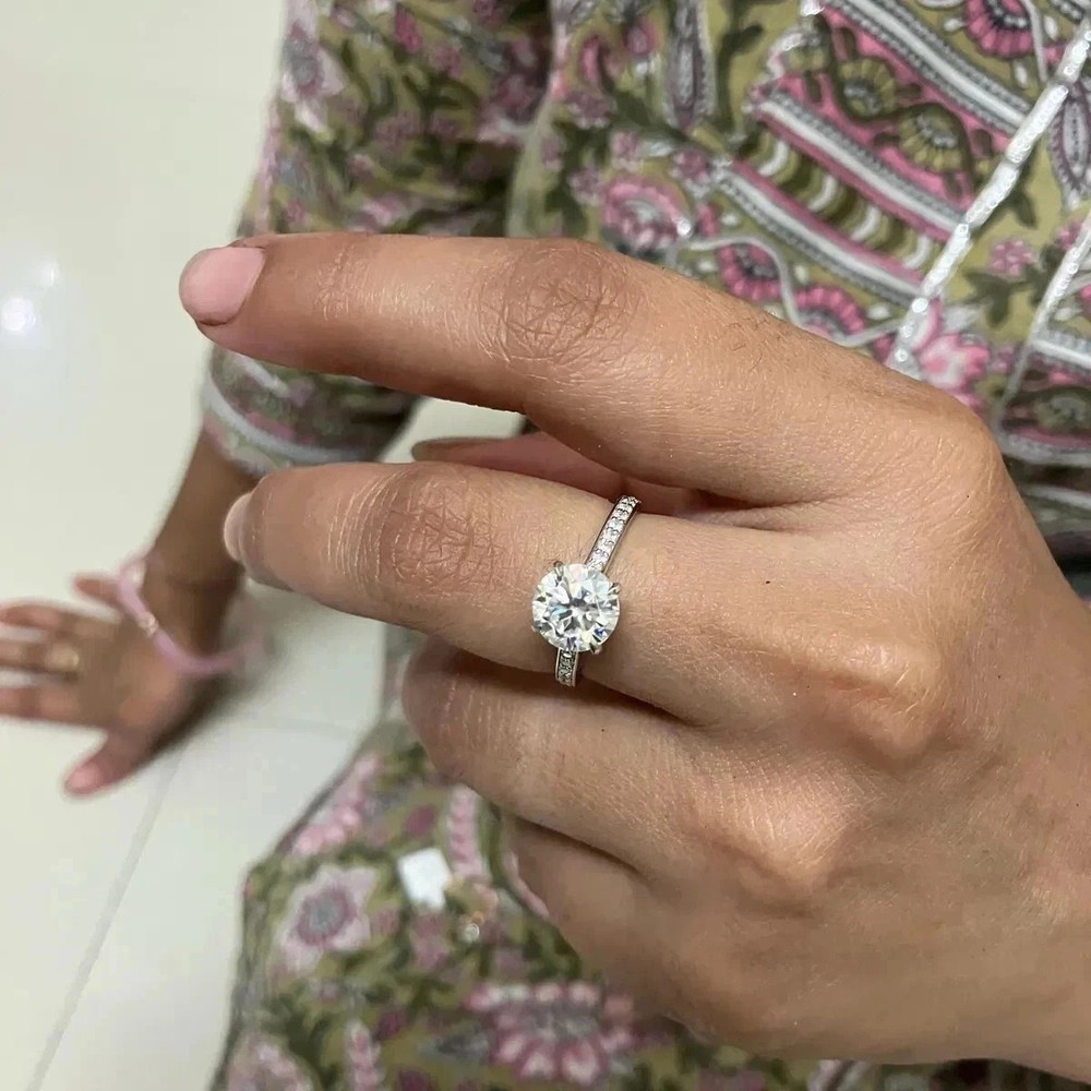 3.30 Carat Round Cut Lab-Grown Diamond Engagement Ring in 14K Solid White Gold