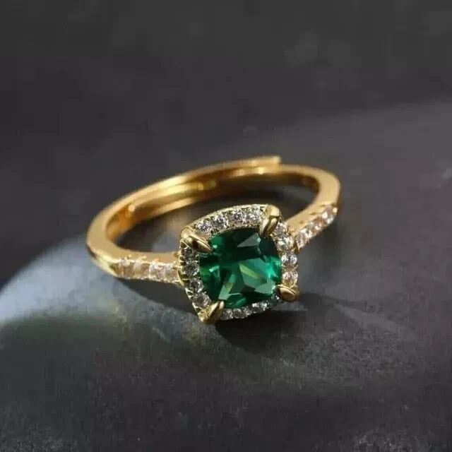 2.55 ct Cushion Cut Emerald Ring Diamond Wedding Ring 14K Solid Yellow Gold
