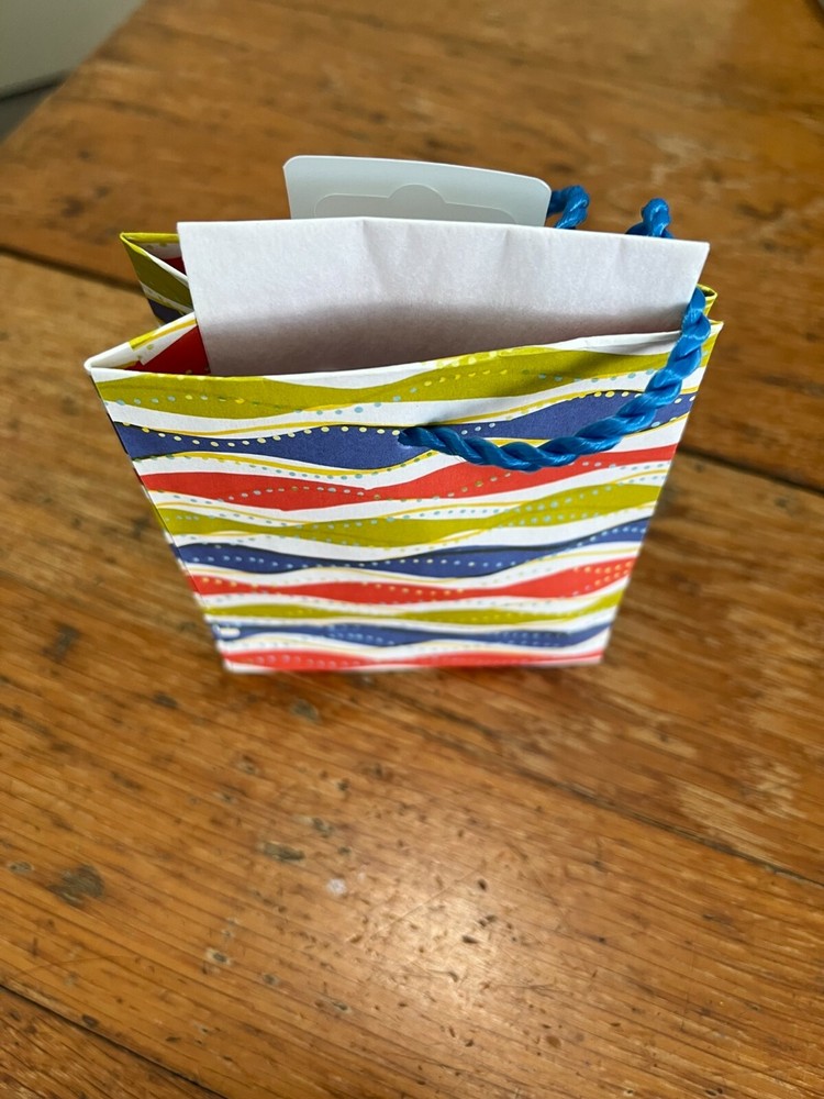 3 New Gift Card Bags in Red Blue Green Stripes Lot B34C-image