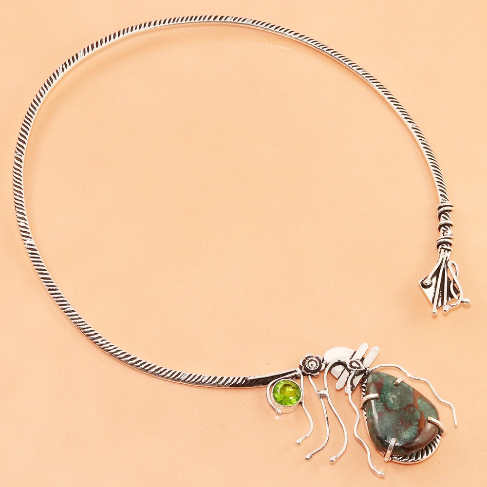 Chrysocolla Peridot Gemstone Friendship Necklace 16 Inch