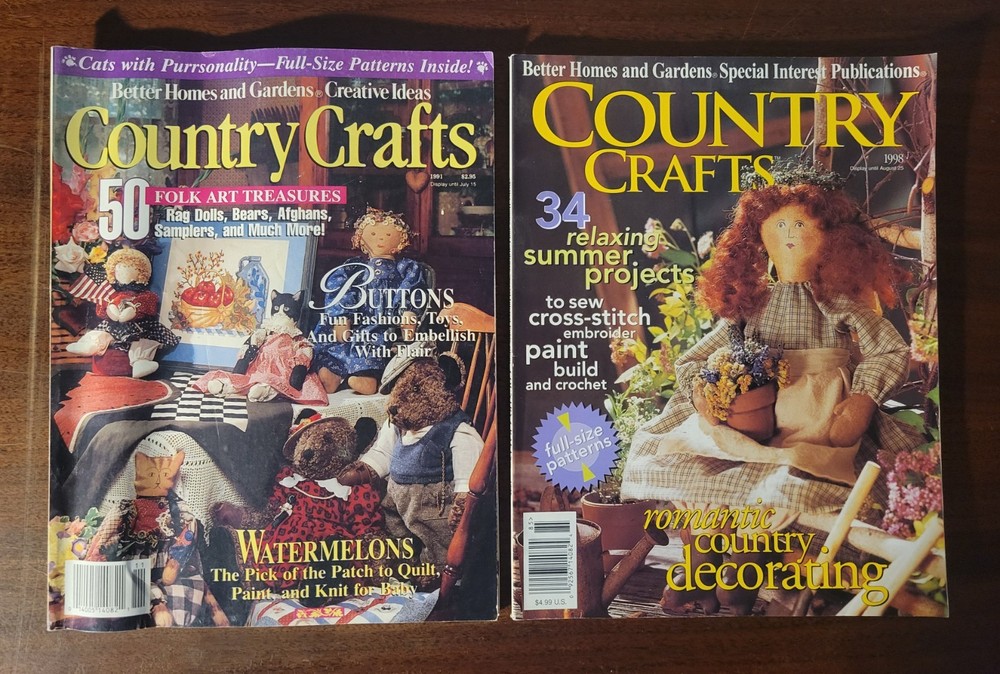 Vintage 1991 & 1998 Better Homes & Gardens Country Crafts Magazines  